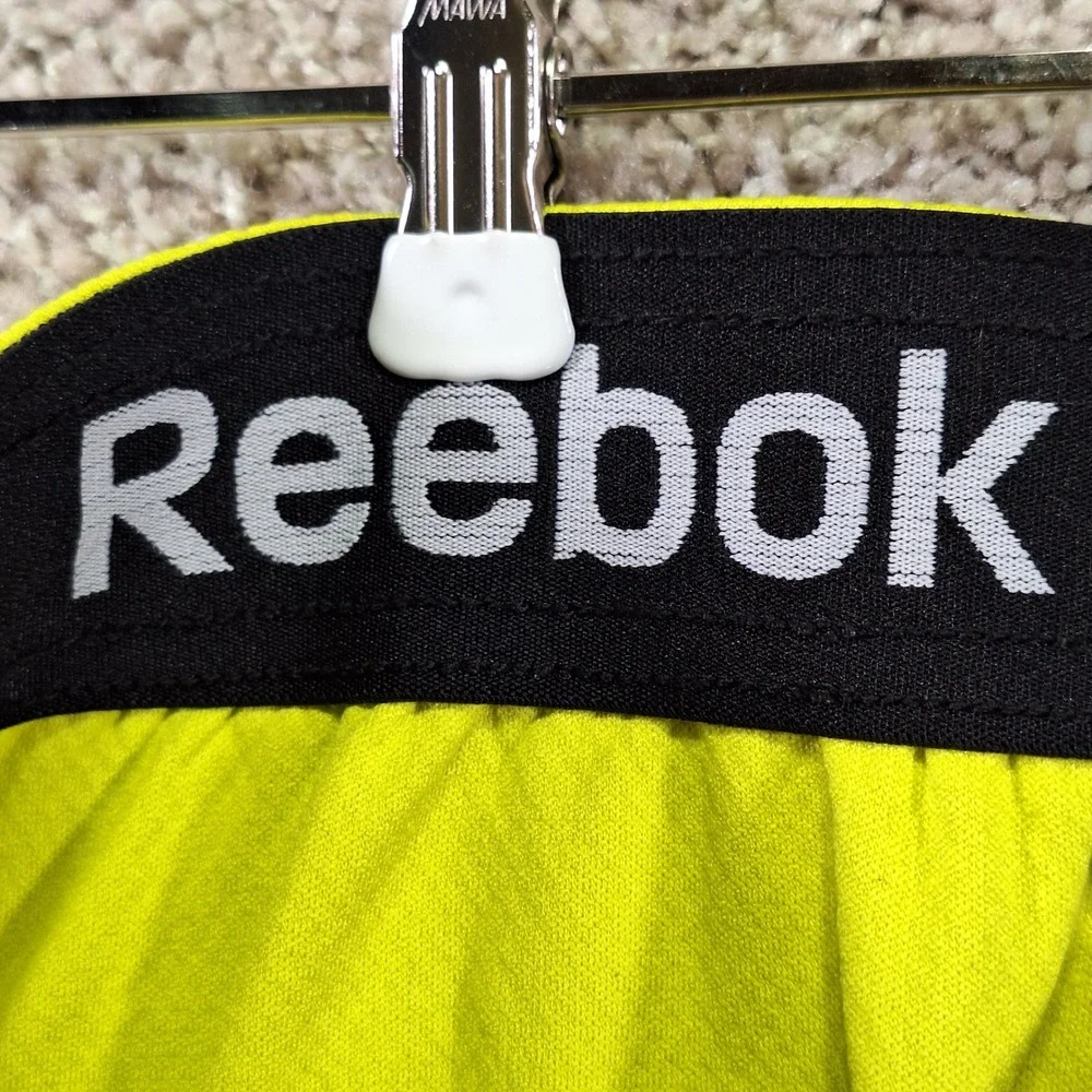 Reebok Athletic Shorts Mens Large Black Neon Yellow Logo Drawstring Gym